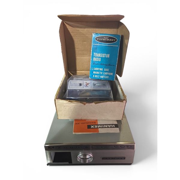 Hanimex Manumatic 500 Slide Projector & Tonecrest 6 Transistor Radio - includes Colette Electric Co.