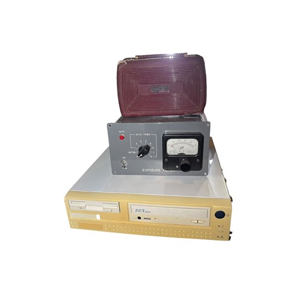 Group of 3 - 1960s Vintage Exposure Meter, Desktop Computer Case, Philips Radio