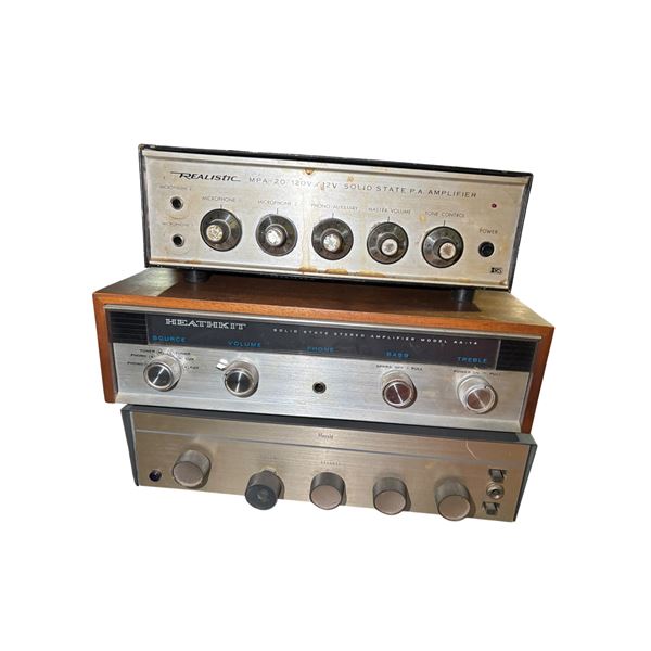 Group of 3 Vintage Amplifiers - Realistic MPA-20, Heathkit AA-14, and Herald