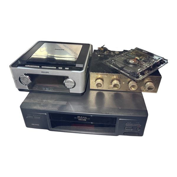 Group of -  Philips Player, Sear DA4 VER, High Fidelity Amplifier, and Hard Drive