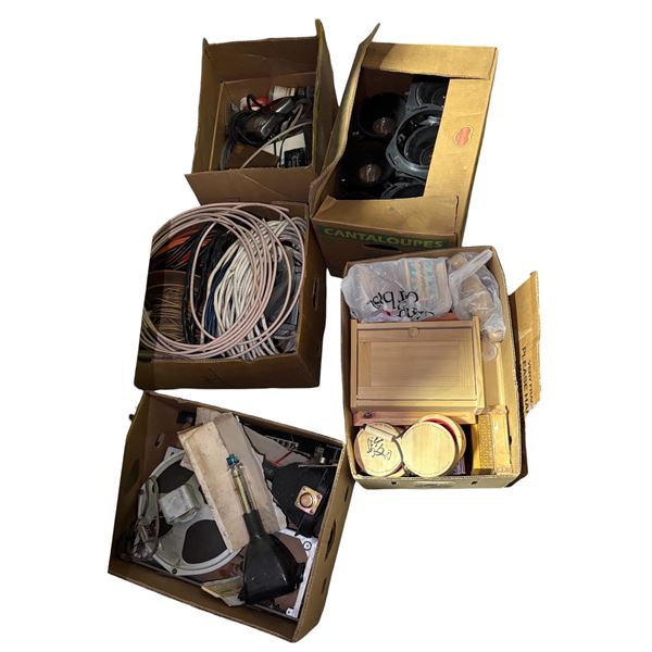 Assortment of Vintage Electronic Parts, Misc Electrical Wires, and More