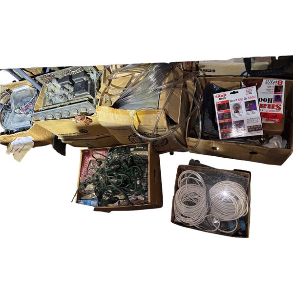 Group of Vintage Misc Stereo Parts, Snap Hooks, Tubing, String Lights, and Wires