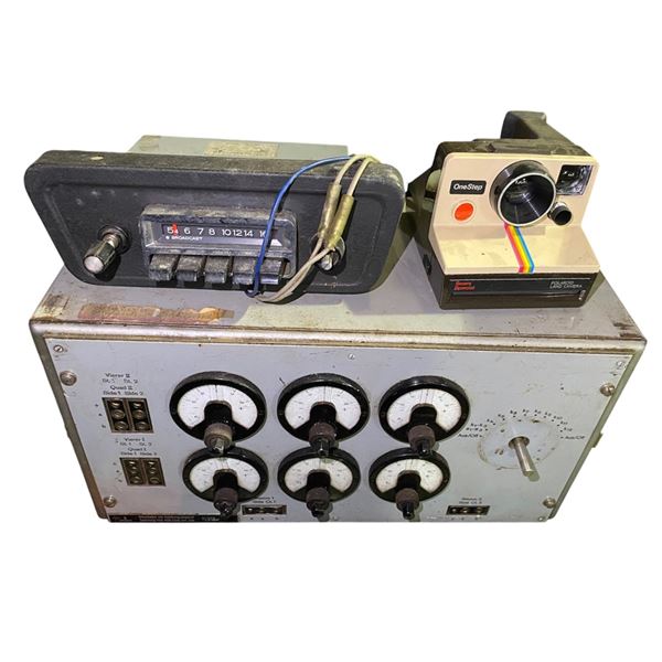 Group of 3 - Automatic Car Radio, Polaroid OneStep Camera, and Industrial Tester