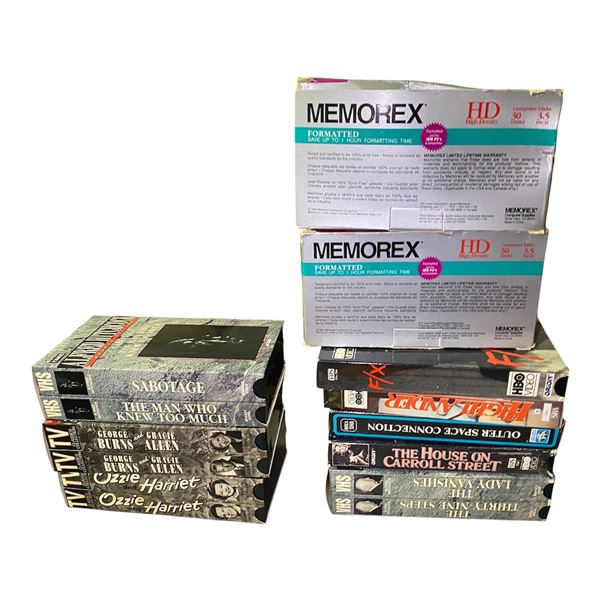 Group of Various VHS Tapes & Memorex Computer Disks
