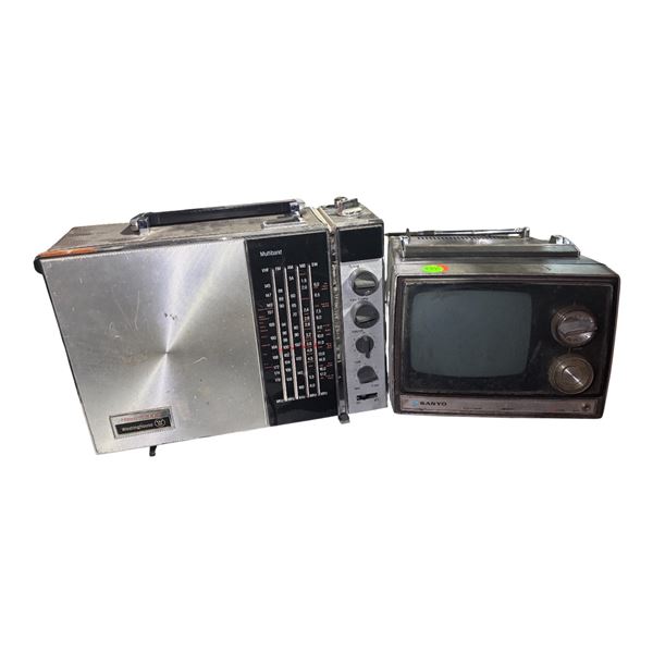 Vintage Westinghouse Multi-Band Transistor Radio Side-by-Side with a Sanyo Portable Television Unit