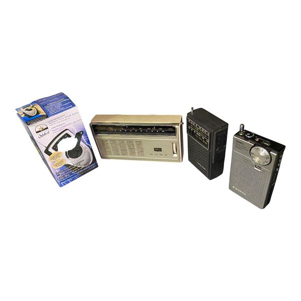 Collection of 4 Portable Transistor and Emergency Radios (Sony, Sanyo, and More)