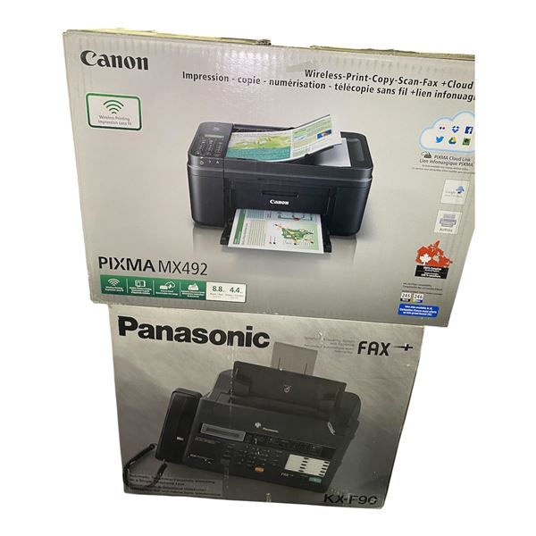 Canon Pixma MX492 Wireless All-In-One Printer and Panasonic KX-F90 Fax Machine