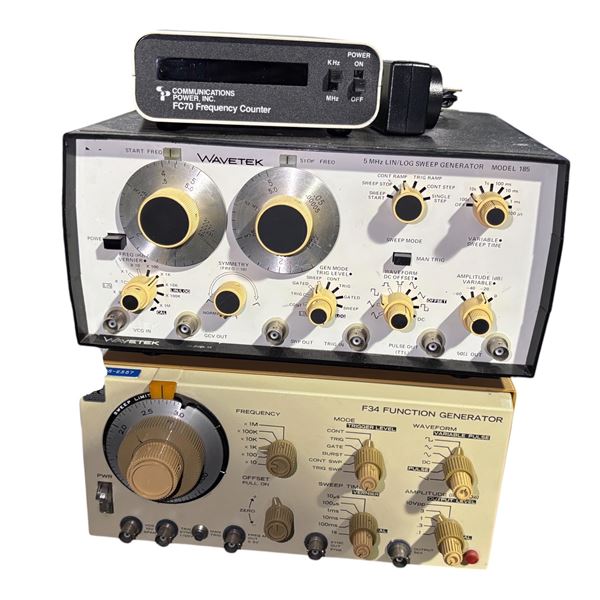 Group fo 3 - Wavetek 185 Sweep Generator, Interstate F34 Function Generator, and CPI FC70 Frequency 