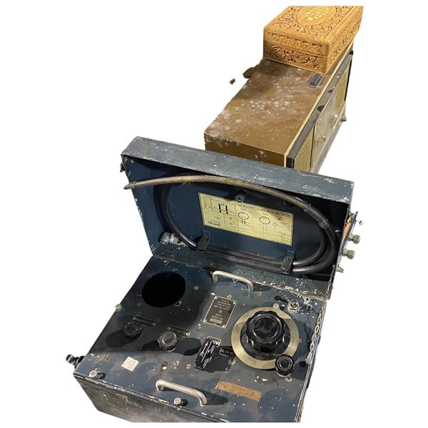 UHF Wavemeter Test Equipment, GE Radio Clock, Box of Silver-plated Flatware