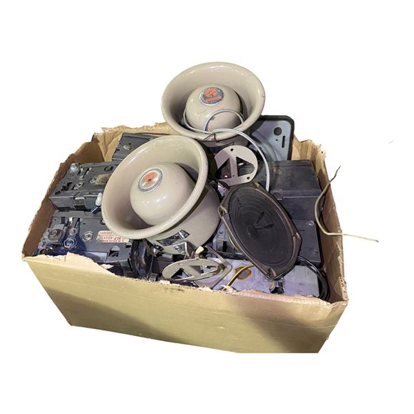 Box of Car Radio Chassis and Pair of Aiphone AS-058