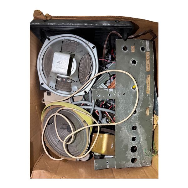 Box of Misc Vintage Electronic Components, Speakers and Control Panel