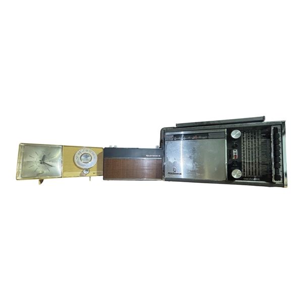 Group of 3 Vintage Radios: General Electric Clock Radio, Telefunken, and Grundig Satellit