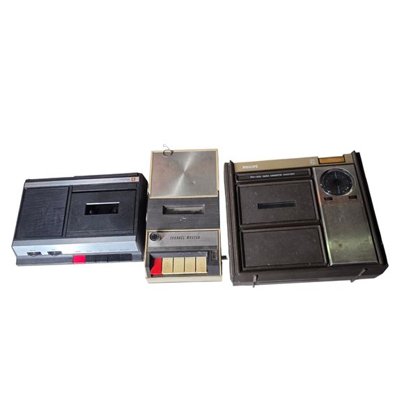 Cassette Recorder Lot: Philips FM-AM Radio Cassette, Channel Master, & Mayfair Portable Players