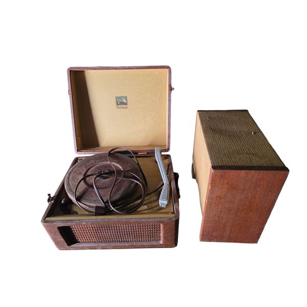 Wood-Cabinet Speaker & Victrola Portable Suitcase Record Player