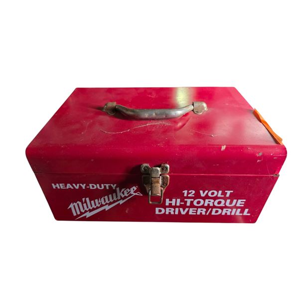 Vintage Milwaukee Heavy Duty 12 Volt Hi-Torque Drill Driver Metal Tool Box