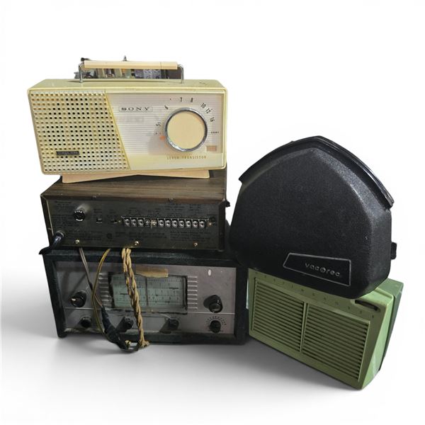 Group of 5 Sony and Westinghouse Radios with Assorted Retro Audio Equipment