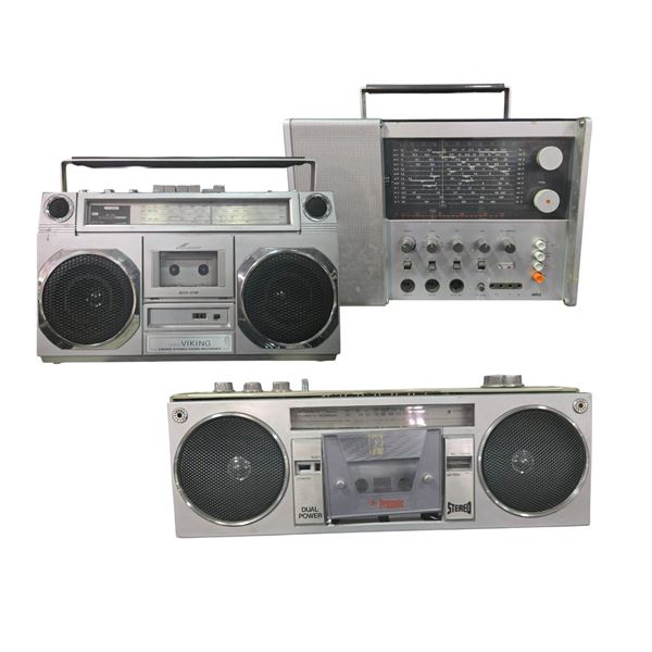3-Pcs Lot: Viking Stereo Boombox, Braun Radio Receiver, and Presonic Cassette Recorder