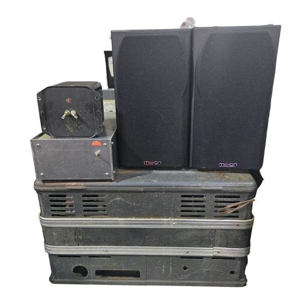 Group of 6 Misc Equipments: Speakers, Metal Components, and More