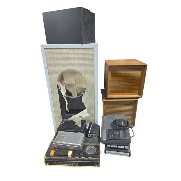 Group of Vintage Misc Electronic Components Includes Speaker, Tape Recorders, and More