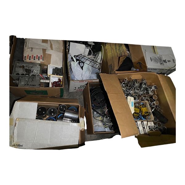 Vintage Electronics Lot: Mallory Capacitors, RCA Components, and Assorted Radio Hardware