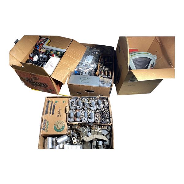 Assorted Oil Filled Capacitors, Speaker, Radio Components