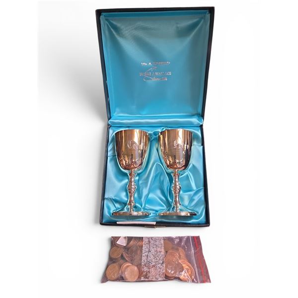 Wm. A. Rogers by Burke & Wallace Silversmiths Goblet Pair, Boxed â€“ Personalized 