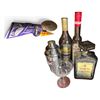 Image 1 : Vintage Barware & Souvenir Lot: Shaker, Pennants, Pipe, Metaxa, Amaretto di Saronno Bottles, and Mor
