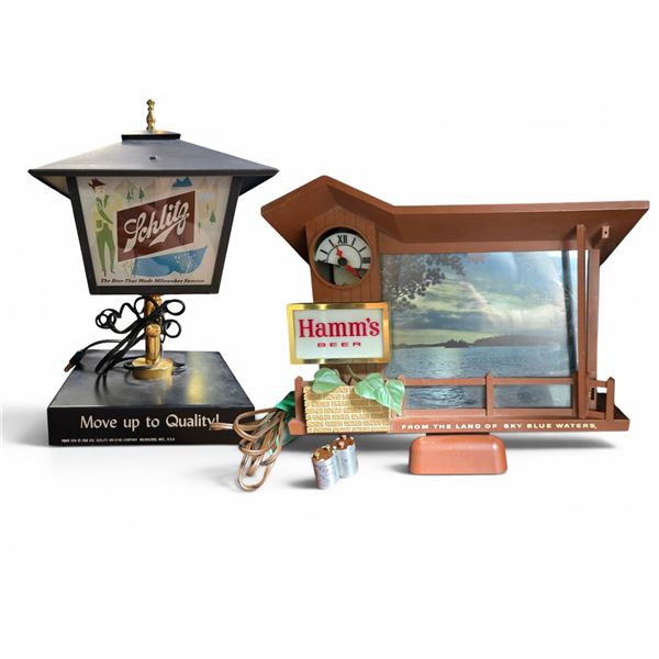 Vintage Hamm's Beer Motion Lighted Sign with Clock - 'Land of Sky Blue Waters' Bar Advertising & Vin