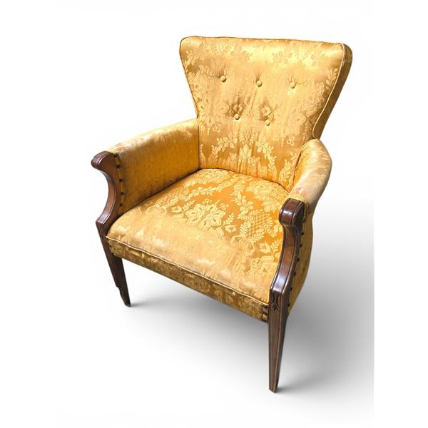 Vintage Gold Damask Tufted Slipper Chair