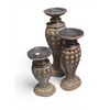 Image 1 : Set of 3 Graduated Basketweave-Carved Candle Pillars (Various Sizes)