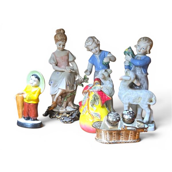 Porcelain Figurine Grouping - Shepherdess, Children with Lambs
