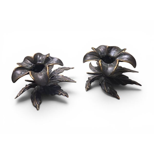 Pair of Cast Metal Flower-Form Wall Sconces/Candle Holders