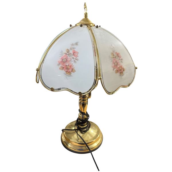 Table Lamp w/Floral Milk Glass Panel Shade