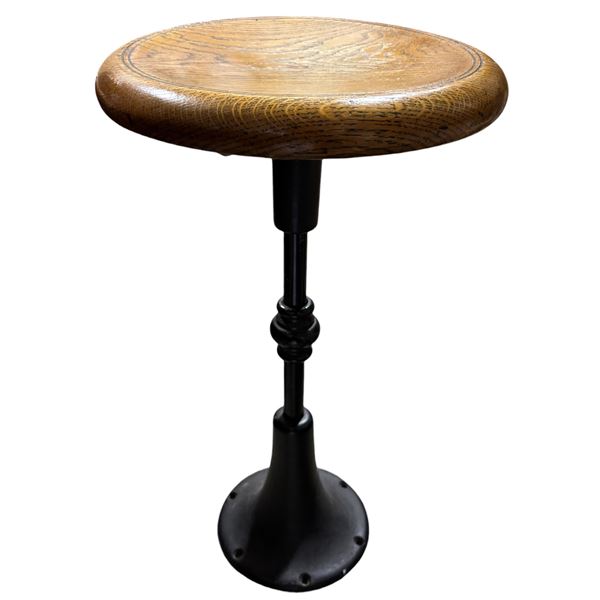 Vintage Wood-Top Swivel Stool, Cast Iron Pedestal Base