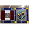 Image 2 : Pair of Leaded/Stained Glass Panels, Geometric & Floral Design
