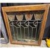 Image 2 : Antique Art Nouveau Stained Glass Window Panel, Wood Frame