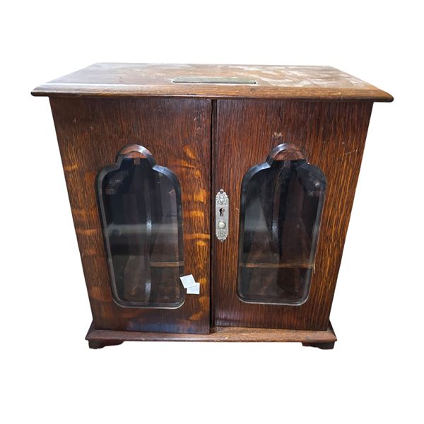 Antique Oak Smokerâ€™s/Trophy Cabinet with Engraved Presentation Plaque, 1934