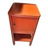 Image 1 : Vintage Painted Wood Cabinet with Damask-Lined Interior, Orange Finish