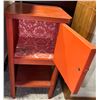 Image 3 : Vintage Painted Wood Cabinet with Damask-Lined Interior, Orange Finish