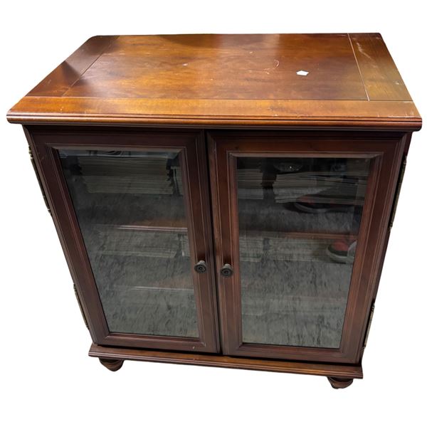 Antique Mahogany Glass-Front Bookcase Cabinet, 3-Door (28x18x31.5)