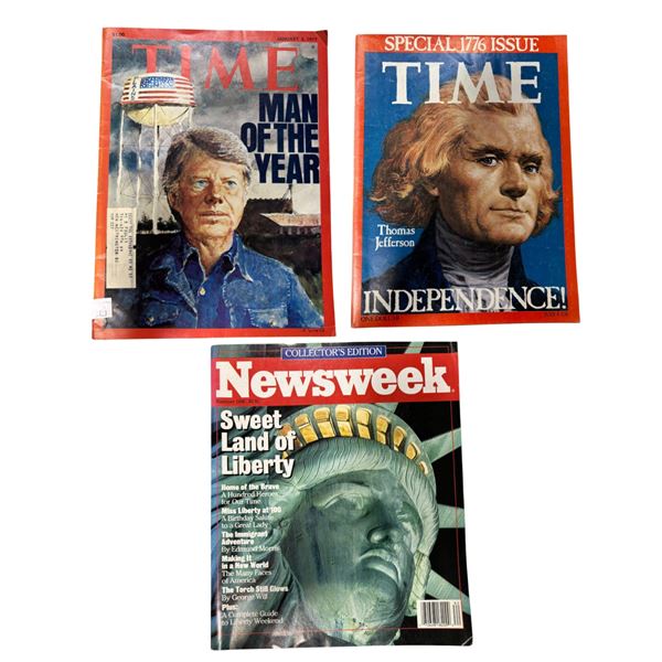 3-Pcs Lot - Newsweek's 'Sweet Land of Liberty' (1986), TIME's 'Special 1776 Issue' (1976), and Jimmy