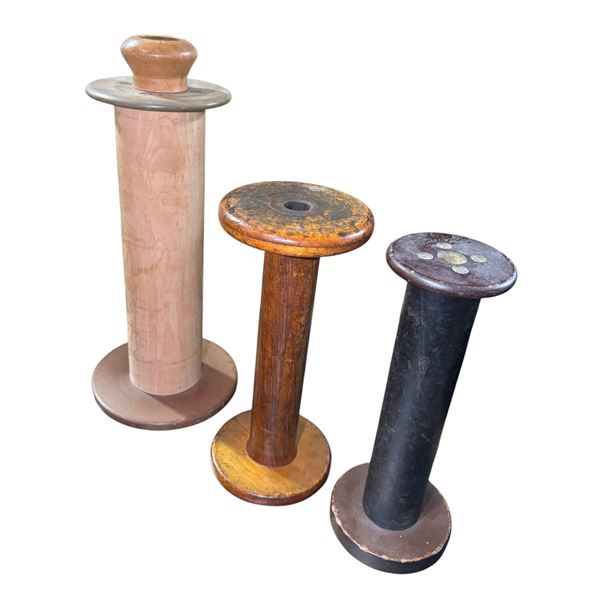 Set of 3 Antique Wooden Textile/Bobbin Spindles