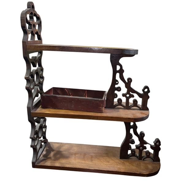 Antique Victorian Fretwork Wall Shelf, 3-Tier
