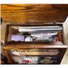Image 3 : Antique Oak Store Display Case, "American Suspender Co." Notions & Buttons