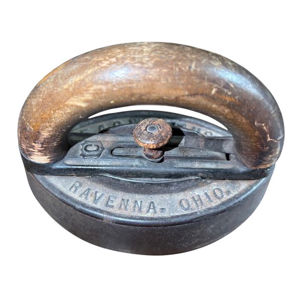 Antique Cast Iron Sad Iron, Wood Handle