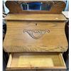 Image 3 : Antique Oak Fall-Front Desk with Carved Mirror Back