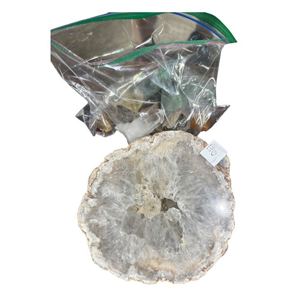 Agate Slice & Bagged Crystal Specimens