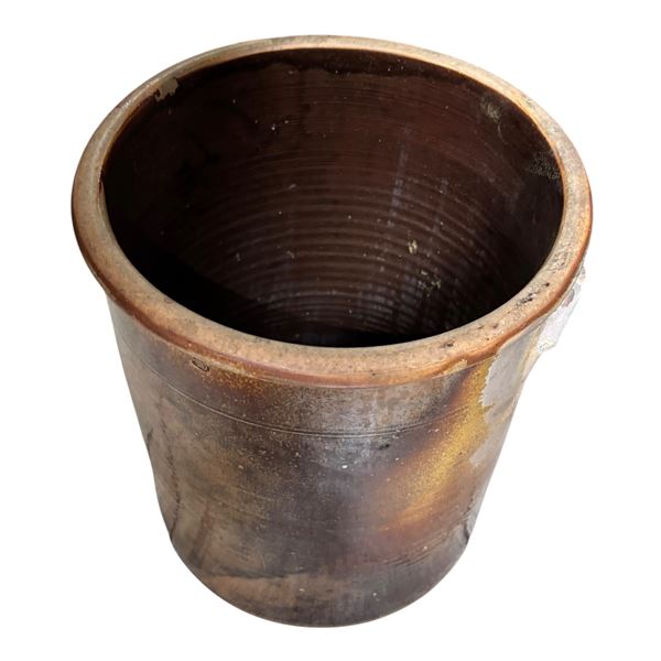 Antique Stoneware Crock / Glazed Ceramic Storage Vessel