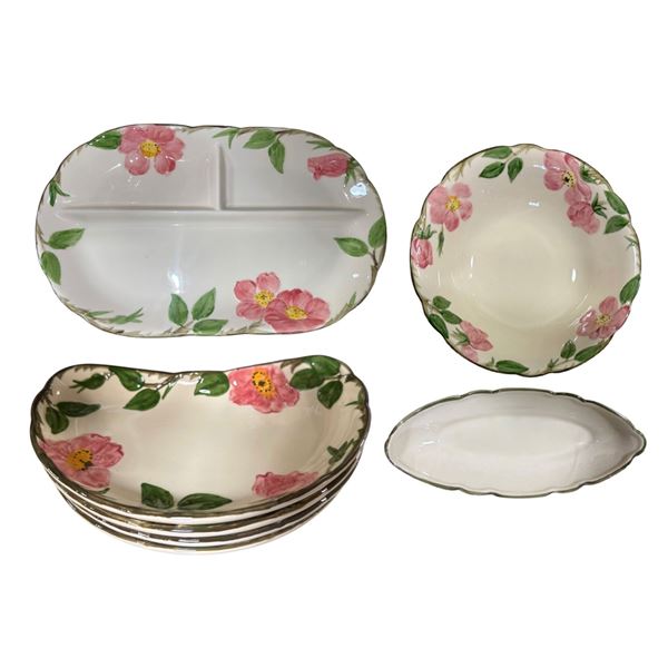 Franciscan Desert Rose 7-Pc Servingware Lot: Relish Dish, Coupe Bowls (4), Oval Bowls (2)
