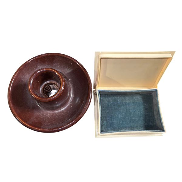 Brown Ceramic Footed Bowl & Trinket Box (2 pcs)